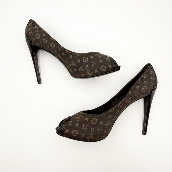 Louis Vuitton LV Monogram Brown Peep Toe Pumps Heels EU 41 US 11 - Picture 7 of 11